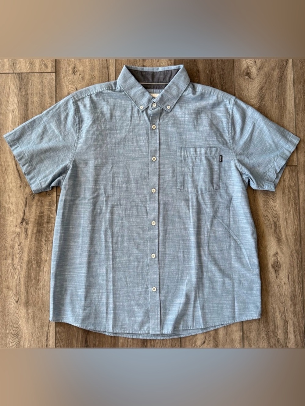 Hurley The Standard Collection Slub Short Sleeve Button Down Shirt Mens XL Blue
